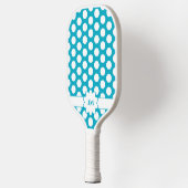 Aqua Turquoise en witte Polka Dot Monogram Pickleball Paddle (Links)