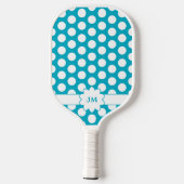 Aqua Turquoise en witte Polka Dot Monogram Pickleball Paddle (Achterkant)