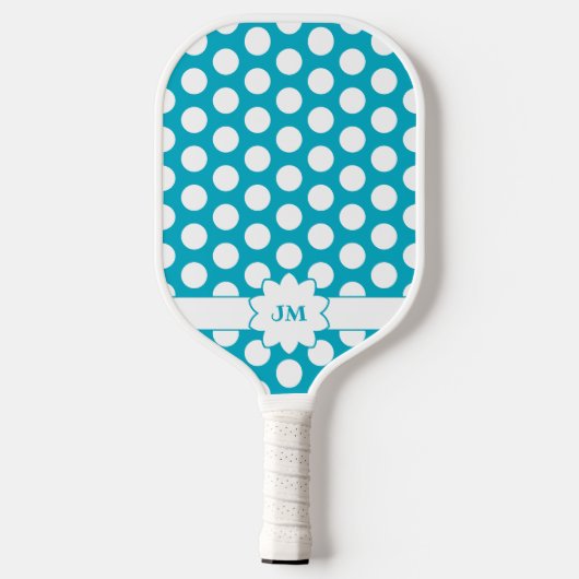 Aqua Turquoise en witte Polka Dot Monogram Pickleball Paddle (Achterkant)