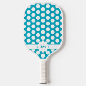Aqua Turquoise en witte Polka Dot Monogram Pickleball Paddle (Voorkant)