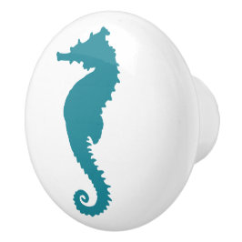 Aqua Turquoise en Witte Zeepaard Kust Nautilus Keramische Knop