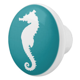 Aqua Turquoise en Witte Zeepaard Kust Nautilus Keramische Knop
