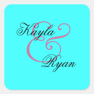 Aqua Turquoise Envelop Seal Bruiloft Vierkante Sticker