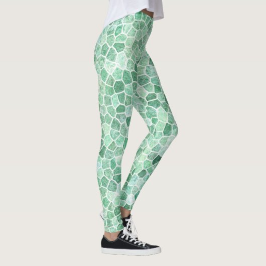 Aqua Turquoise Gecodeerd Patchwork Terrazo Pattern Leggings (Rechts)