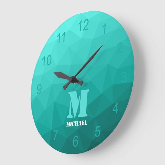 Aqua turquoise geometrisch mesh patroon Monogram Grote Klok (Hoek)