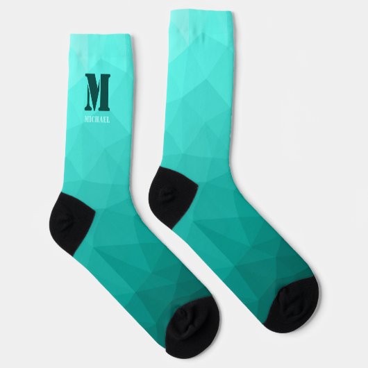 Aqua turquoise geometrisch mesh patroon Monogram Sokken (Rechts)