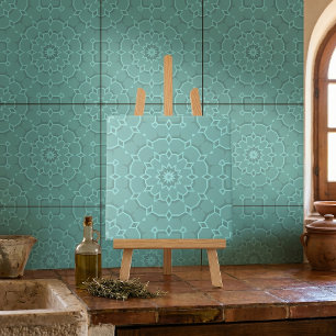 Aqua Turquoise Geometrische Mandala Marokkaans Pat Tegeltje