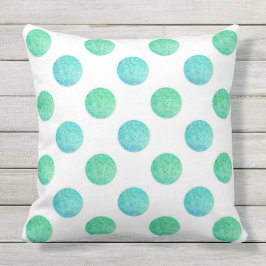 Aqua turquoise getextureerde Waterverf polka stipp Buitenkussen