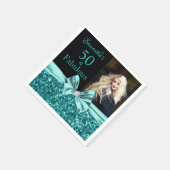 Aqua Turquoise Glitter Bow 50ste Verjaardag Foto Servet (Hoek)