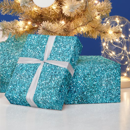 Aqua Turquoise Glitz Glitter Unicorn Sparkle Cadeaupapier (Feestdagen)