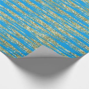 Aqua Turquoise Gold Faux Glitter Stripes Cadeaupapier