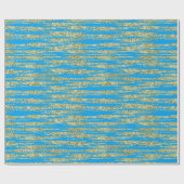 Aqua Turquoise Gold Faux Glitter Stripes Cadeaupapier (Vlak)