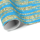 Aqua Turquoise Gold Faux Glitter Stripes Cadeaupapier (Rol Hoek)