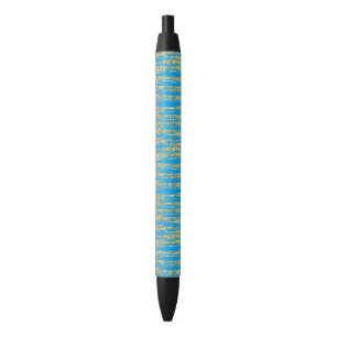 Aqua Turquoise Gold Faux Glitter Stripes Zwarte Inkt Pen