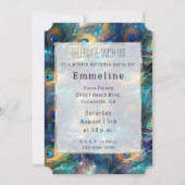 Aqua Turquoise Gold Peacock Feathers 50ste verjaar Kaart (Voorkant)