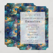 Aqua Turquoise Gold Peacock Feathers 50ste verjaar Kaart (Voorkant / Achterkant)