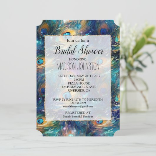 Aqua Turquoise Gouden Pauwveren Kaart (Staand voorkant)