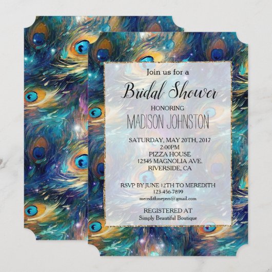 Aqua Turquoise Gouden Pauwveren Kaart (Voorkant / Achterkant)