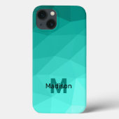 Aqua Turquoise Gradiënt Geometric Mesh Monogram Case-Mate iPhone Case (Achterkant)