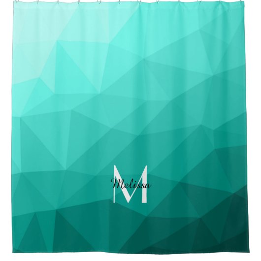 Aqua Turquoise Gradiënt Geometric Mesh Monogram Douchegordijn (Voorkant)
