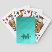 Aqua Turquoise Gradiënt Geometric Mesh Monogram Pokerkaarten (Achterkant)