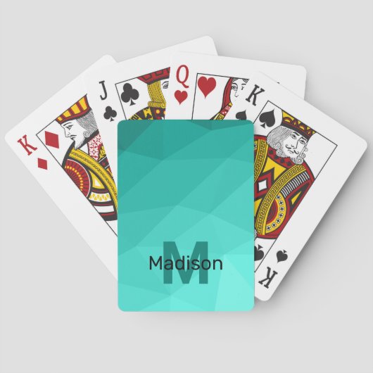 Aqua Turquoise Gradiënt Geometric Mesh Monogram Pokerkaarten (Achterkant)