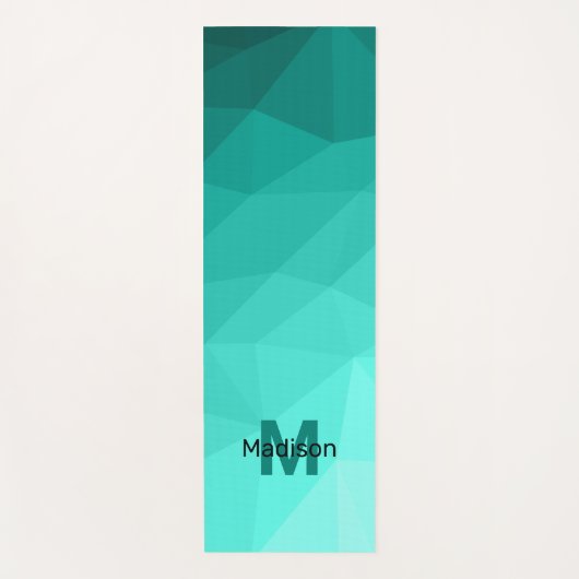 Aqua Turquoise Gradiënt Geometric Mesh Monogram Yogamat (Voorkant)