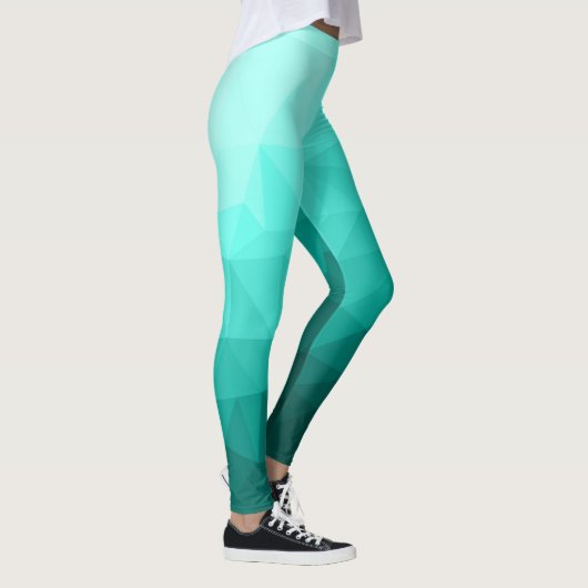 Aqua Turquoise Gradient Geometric Mesh Pattern Leggings (Rechts)