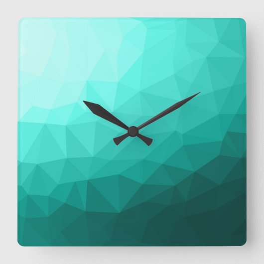 Aqua Turquoise Gradient Geometric Mesh Pattern Vierkante Klok (Voorkant)