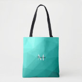 Aqua Turquoise Gradiënt Geometrisch Gaas Monogram Tote Bag (Voorkant)
