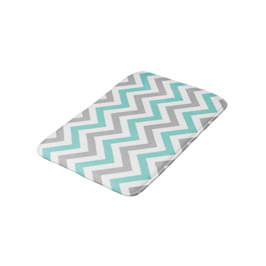 Aqua Turquoise Gray Wht LG Chevron ZigZag Pattern Badmat (Gekanteld)