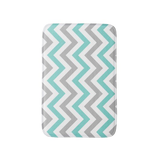 Aqua Turquoise Gray Wht LG Chevron ZigZag Pattern Badmat (Voorkant Verticaal)