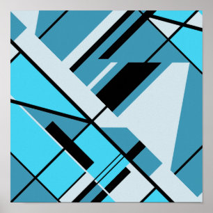 Aqua Turquoise Grey met zwart diagonaal ontwerp Poster