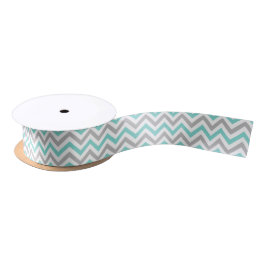 Aqua Turquoise Grijs Wit LG Chevron ZigZag Patroon Satijnen Lint