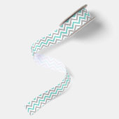 Aqua Turquoise Grijs Wit LG Chevron ZigZag Patroon Satijnen Lint (Achterkant)