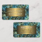Aqua Turquoise Groen Blauwgroen Blauw Goud Marmerd Visitekaartje (Voorkant / Achterkant)