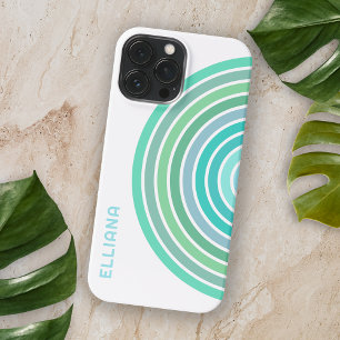 Aqua Turquoise Groen Teal Blauw Midcentury Strepen iPhone 16 Pro Max Hoesje