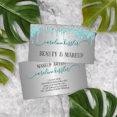 Aqua Turquoise Groen Zilver Glitter Sparkle Drip Visitekaartje