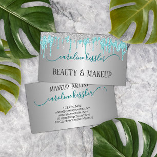 Aqua Turquoise Groen Zilver Glitter Sparkle Drip Visitekaartje