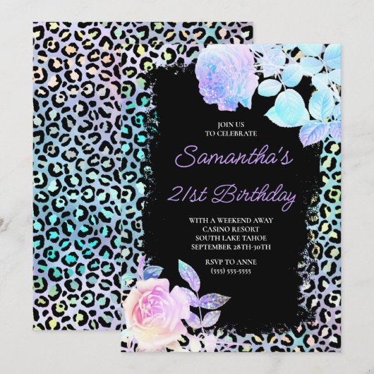 Aqua Turquoise Iridescent Leopard 21st Birthday Kaart (Voorkant / Achterkant)