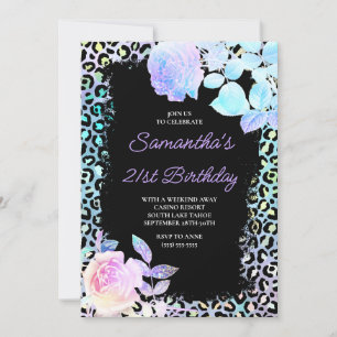 Aqua Turquoise Iridescent Leopard 21st Birthday Kaart
