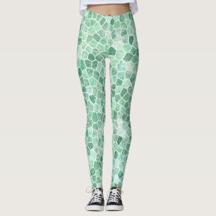 Aqua Turquoise Klinker Patchwork Terrazzo Patroon Leggings
