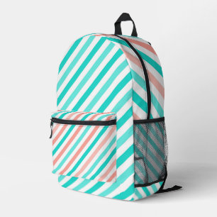 AQUA TURQUOISE KORAAL WITTE STREPEN BEDRUKTE RUGZAK