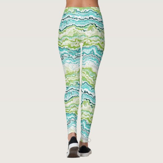 Aqua Turquoise Lime Green Minerals Agate Pattern Leggings (Achterkant)