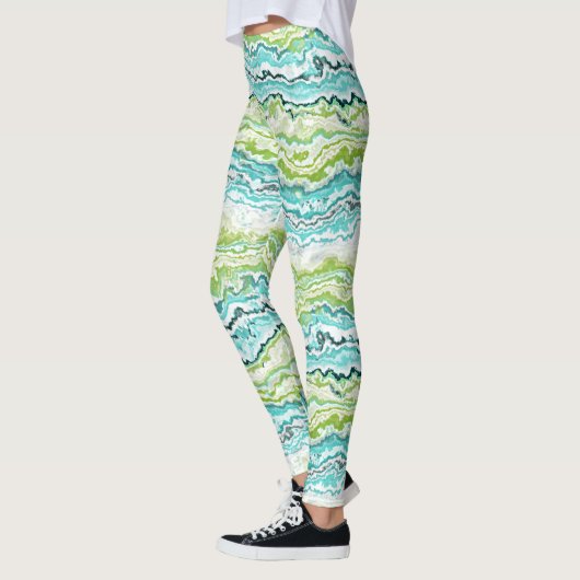 Aqua Turquoise Lime Green Minerals Agate Pattern Leggings (Links)