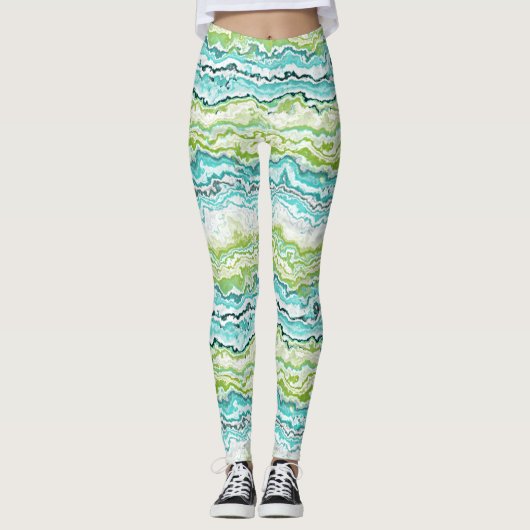 Aqua Turquoise Lime Green Minerals Agate Pattern Leggings (Voorkant)