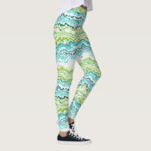 Aqua Turquoise Lime Green Minerals Agate Pattern Leggings (Rechts)