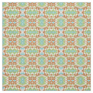 Aqua Turquoise Lime Green Oranje White Ethnic Kijk Stof