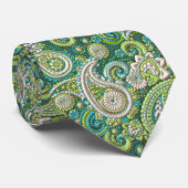 Aqua Turquoise Lime Green Paisley Floral Pattern Stropdas (Opgerold)