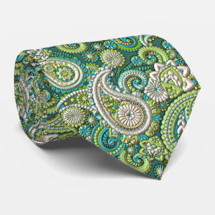 Aqua Turquoise Lime Green Paisley Floral Pattern Stropdas